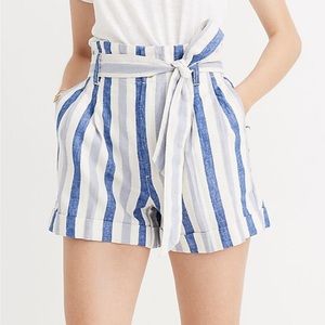 Madewell | Stripe Paper Bag High Rise Shorts Linen Blend size 2